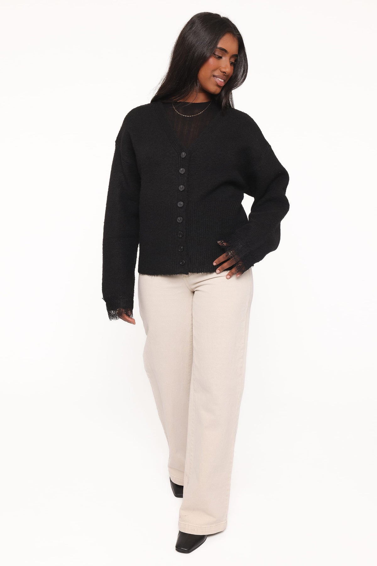 KNITWEAR Salome Lace Trimmed Cardigan - Black