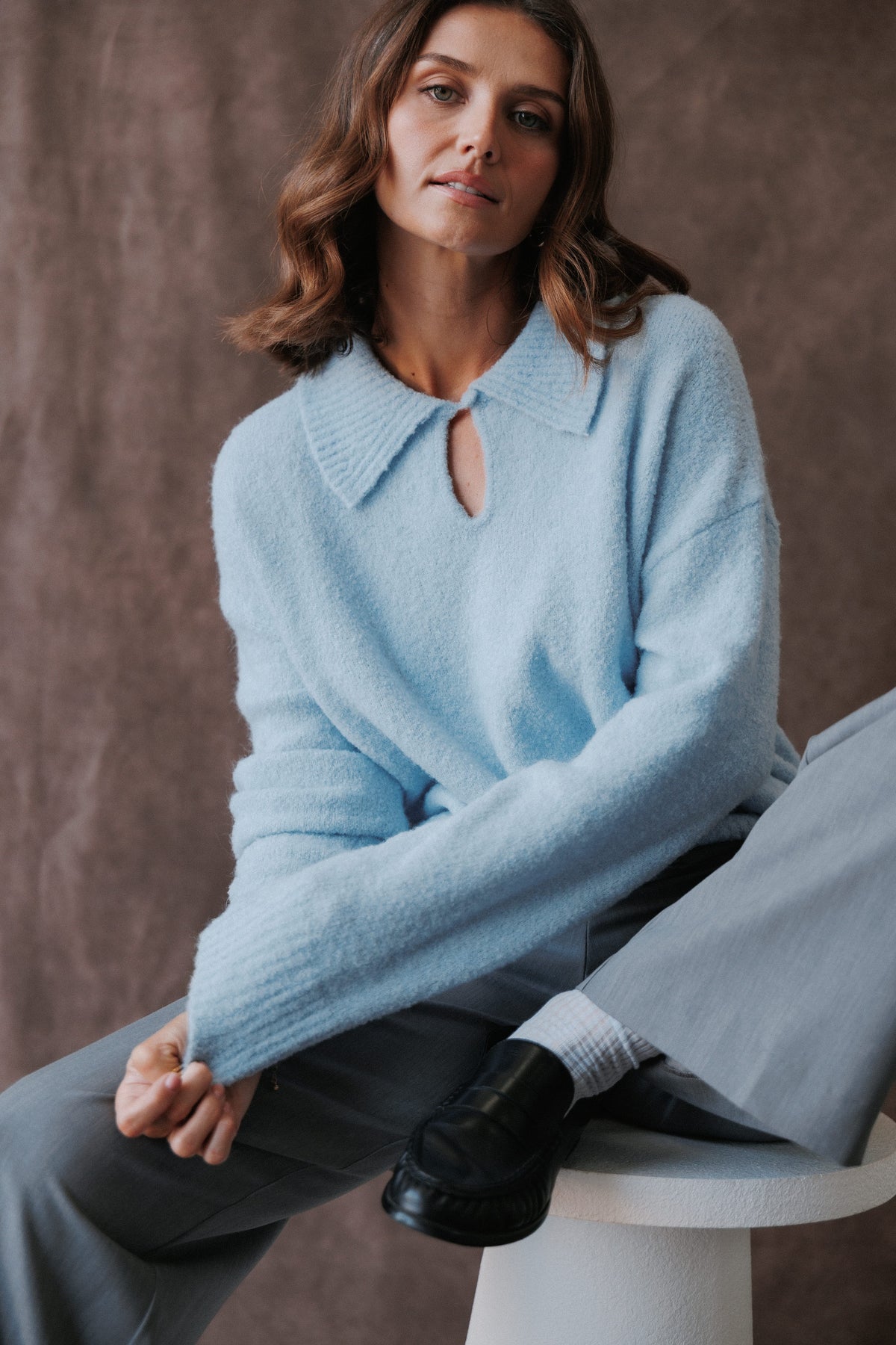 KNITWEAR Samara Collared Sweater - Light Blue