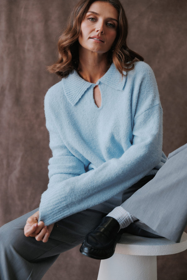 KNITWEAR Samara Collared Sweater - Light Blue