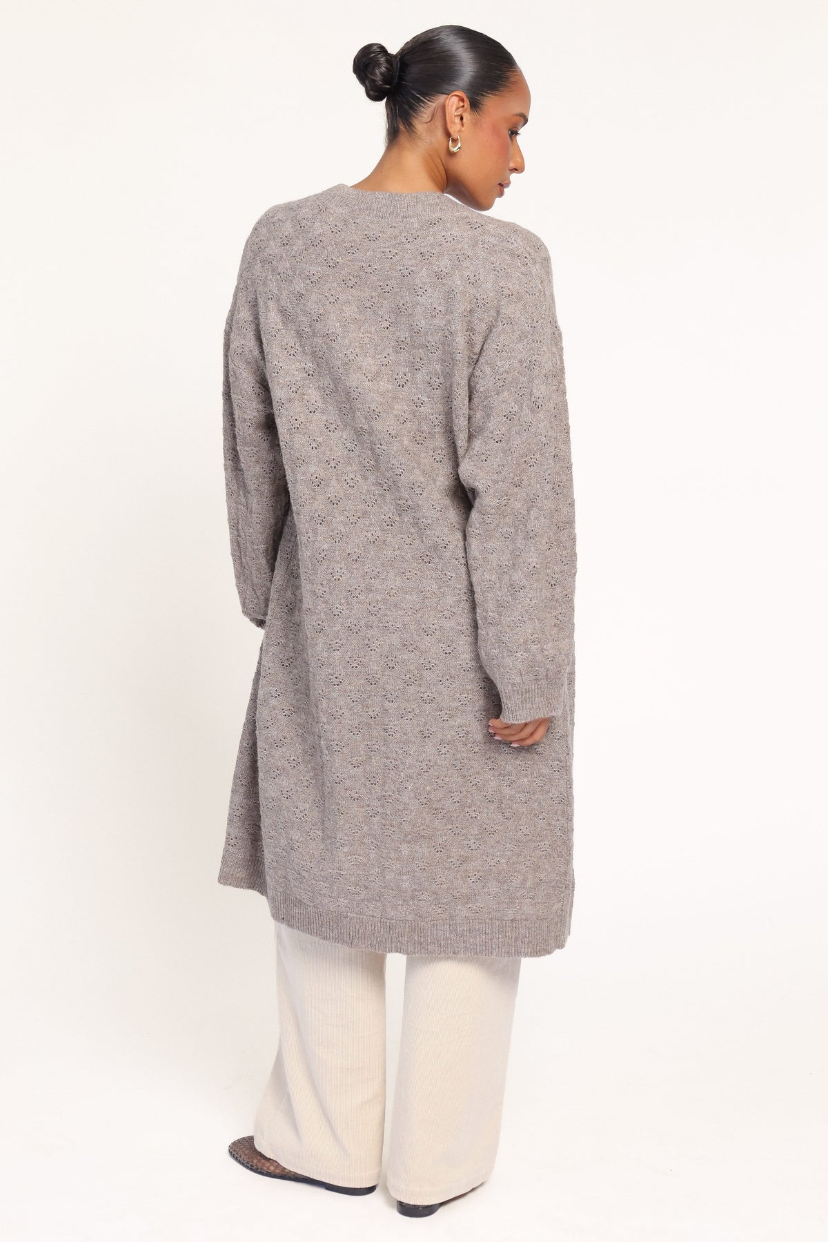 KNITWEAR Sarina Long Line Cardigan - Beige Marle