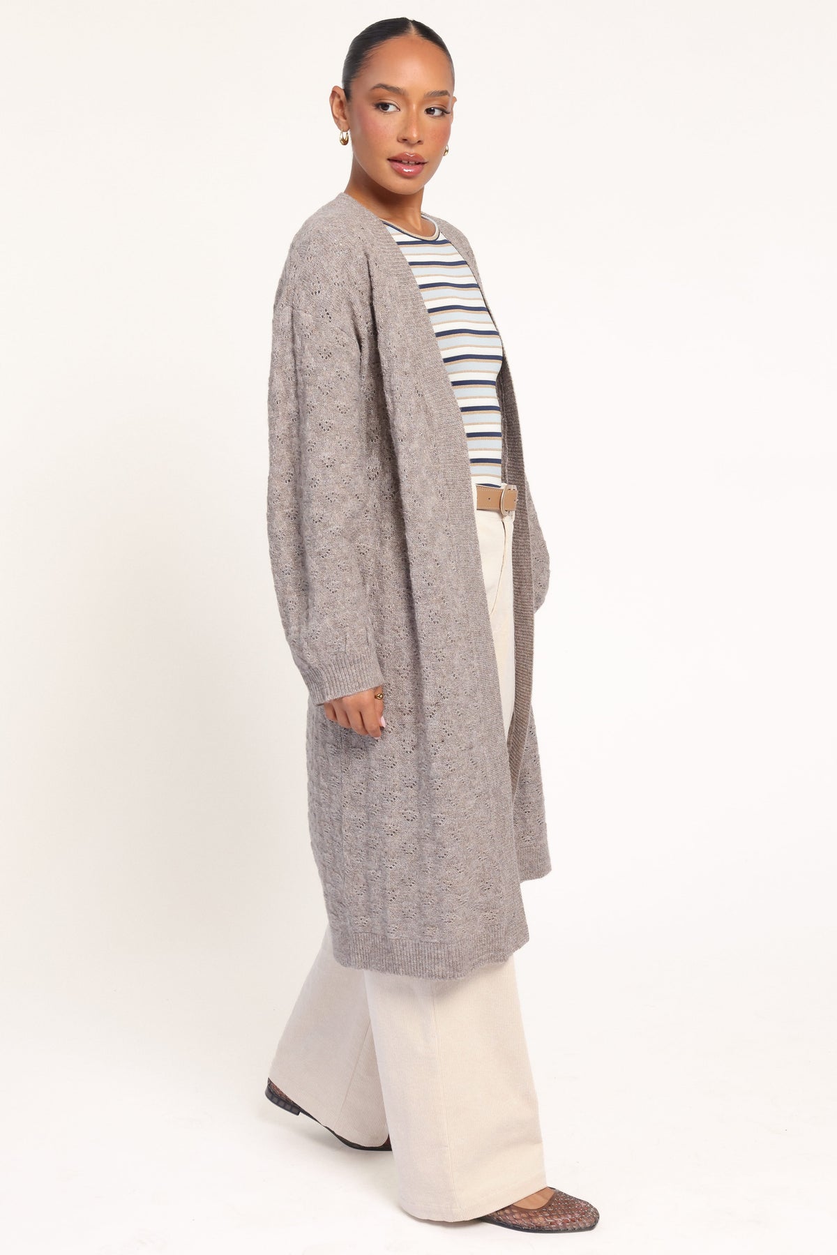 KNITWEAR Sarina Long Line Cardigan - Beige Marle