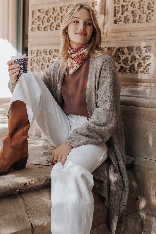 KNITWEAR Sarina Long Line Cardigan - Beige Marle
