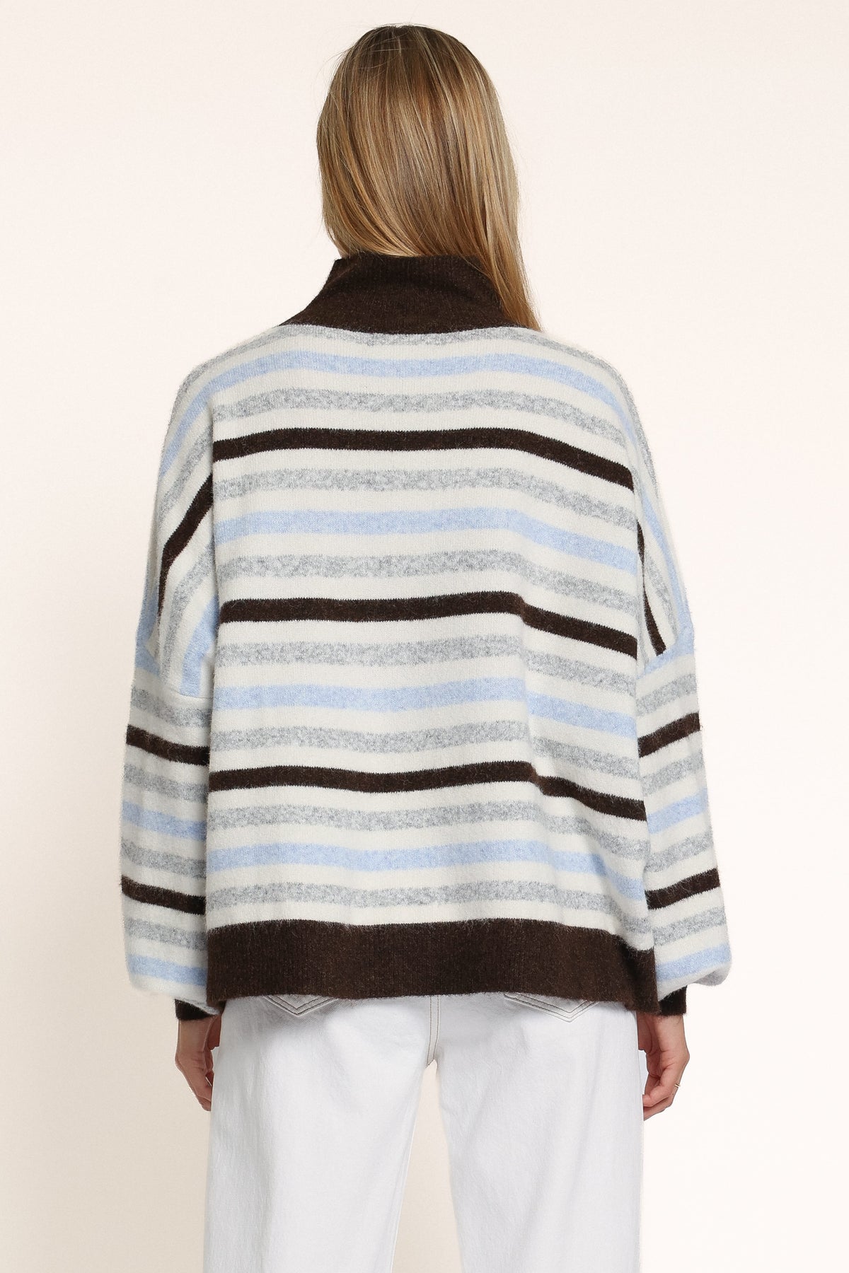KNITWEAR Tasha Mockneck Sweater - Brown Stripe