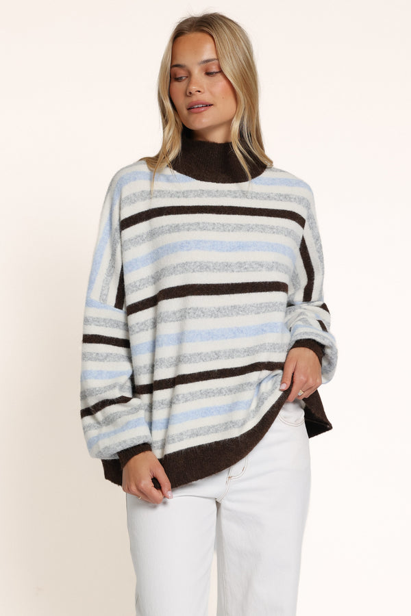 KNITWEAR Tasha Mockneck Sweater - Brown Stripe