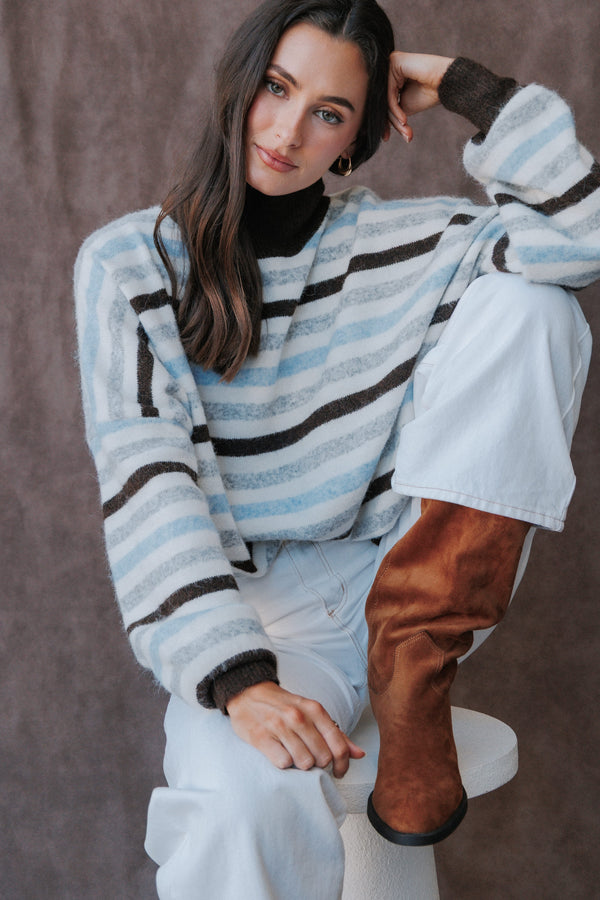 KNITWEAR Tasha Mockneck Sweater - Brown Stripe