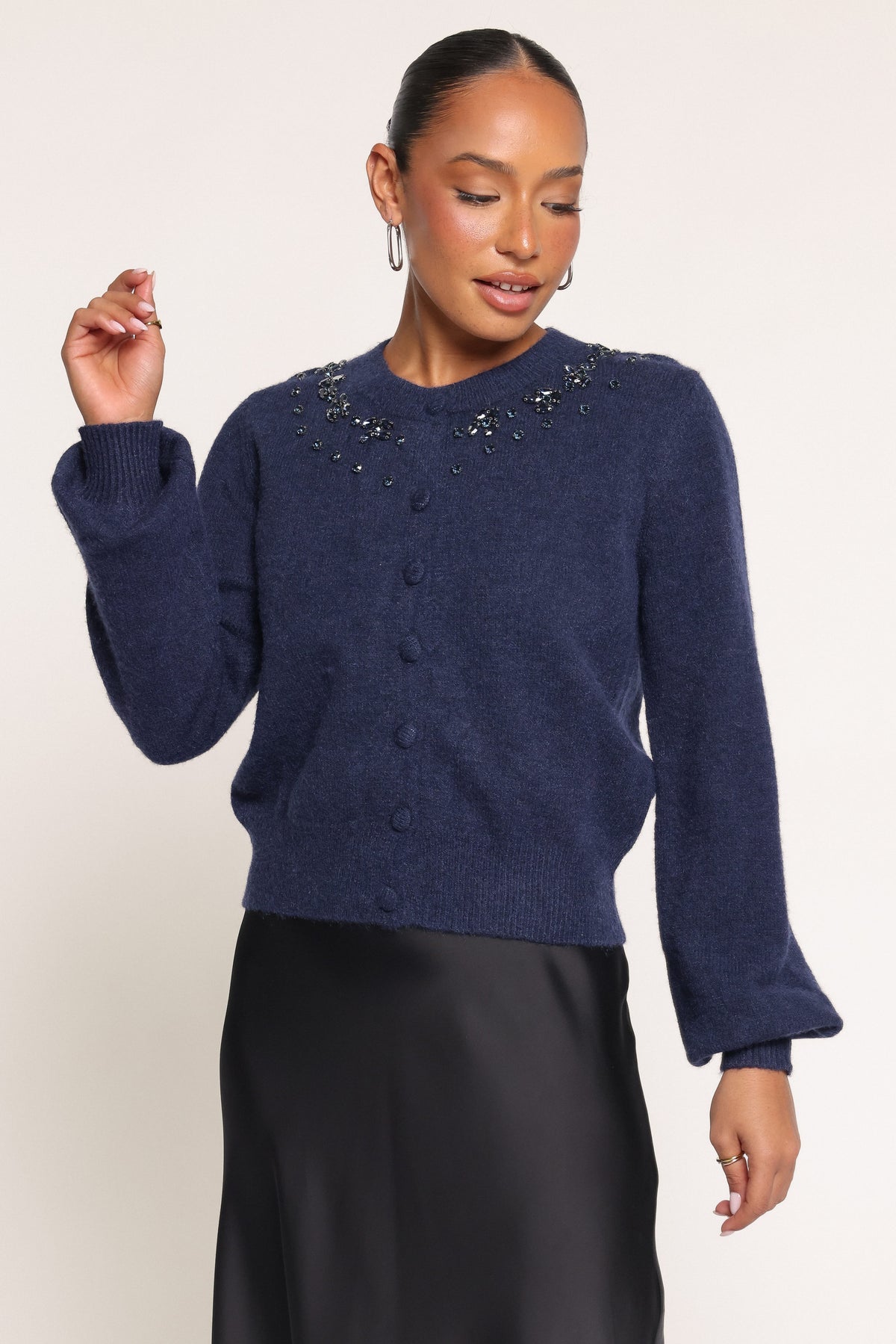KNITWEAR Tinah Embellished Cardigan - Navy