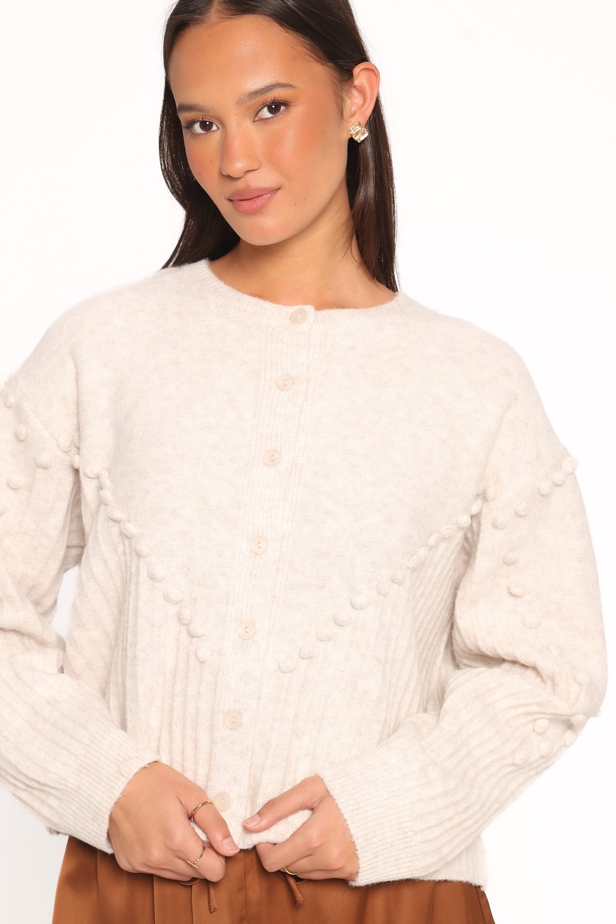 KNITWEAR Tiziana Bobble Cardigan - Oatmeal