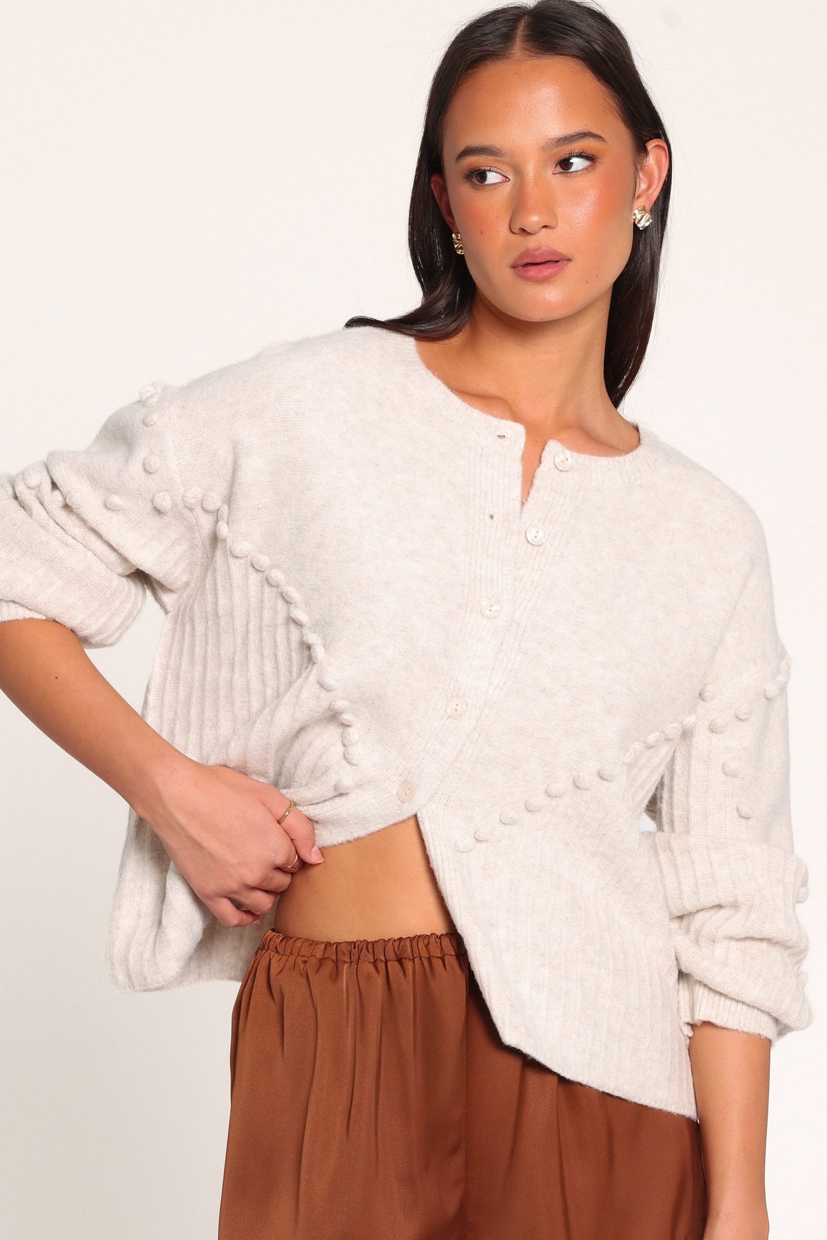 KNITWEAR Tiziana Bobble Cardigan - Oatmeal