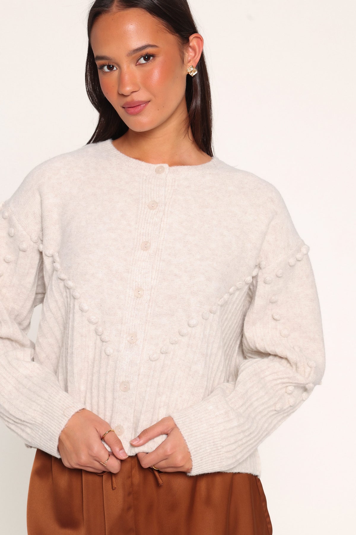 KNITWEAR Tiziana Bobble Cardigan - Oatmeal