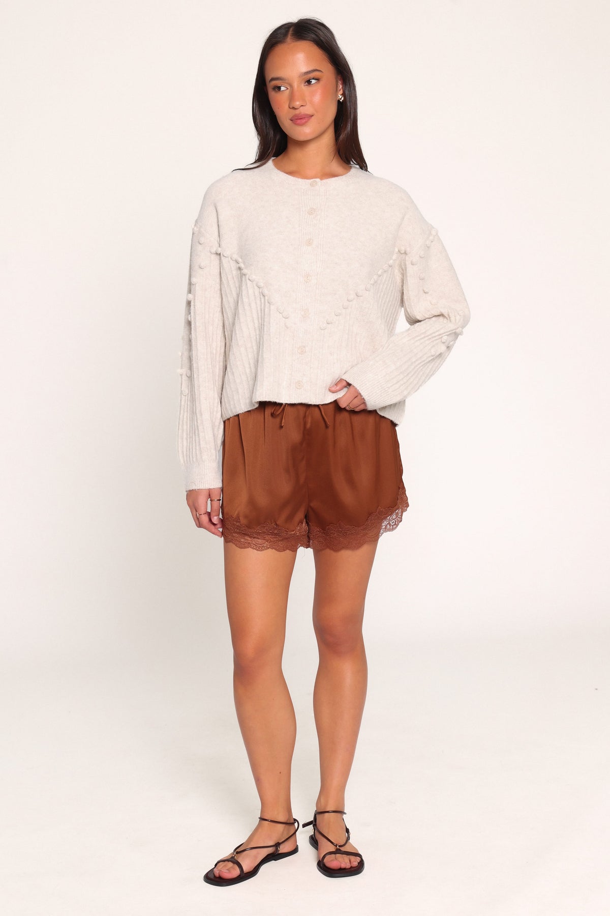KNITWEAR Tiziana Bobble Cardigan - Oatmeal