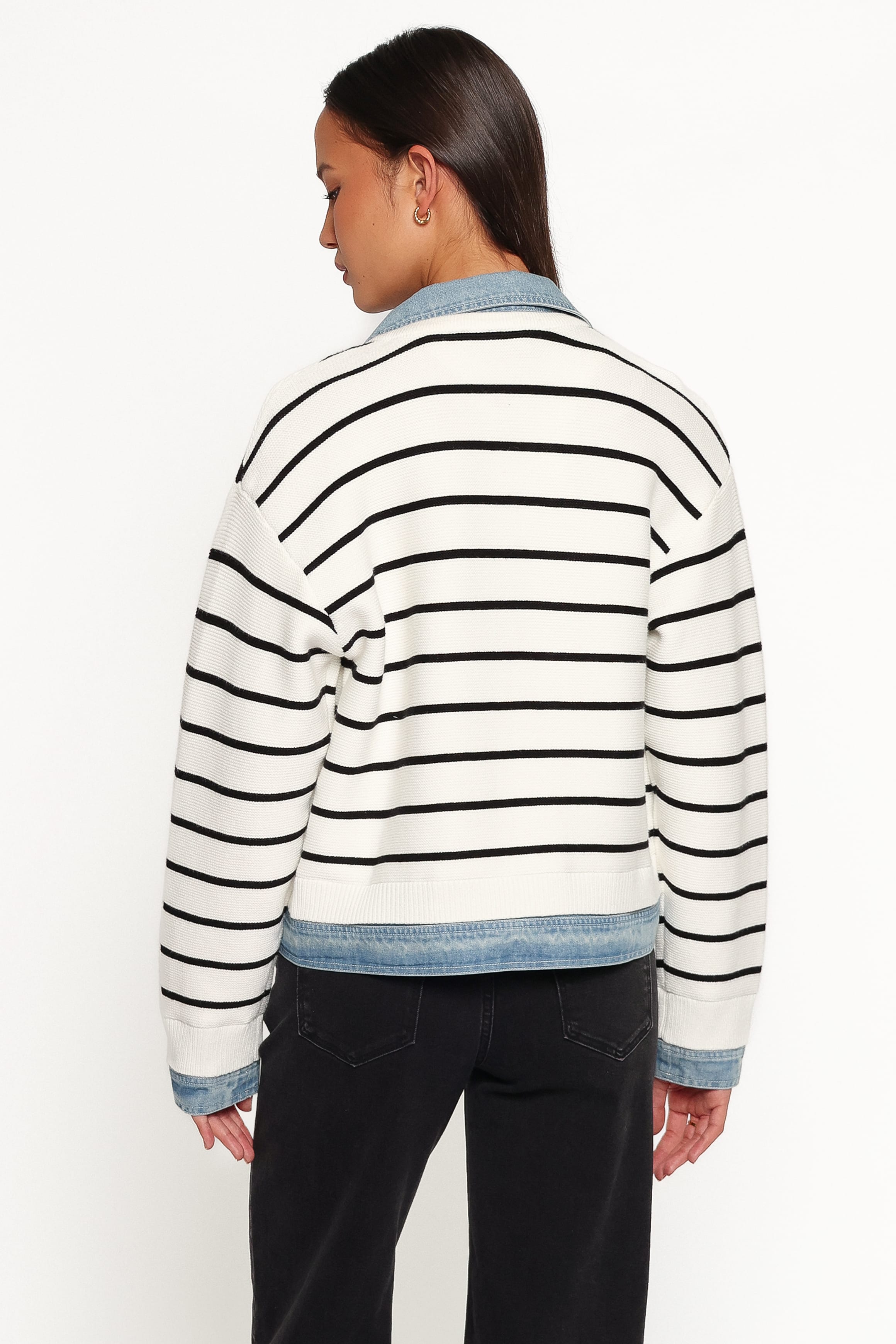 KNITWEAR Uma Denim Collar Cardigan - Cream