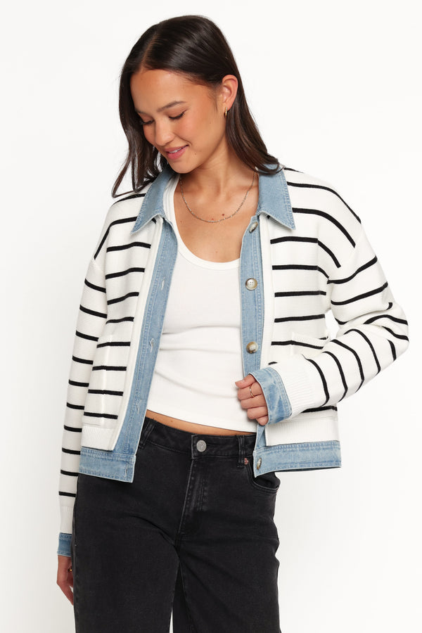 KNITWEAR Uma Denim Collar Cardigan - Cream