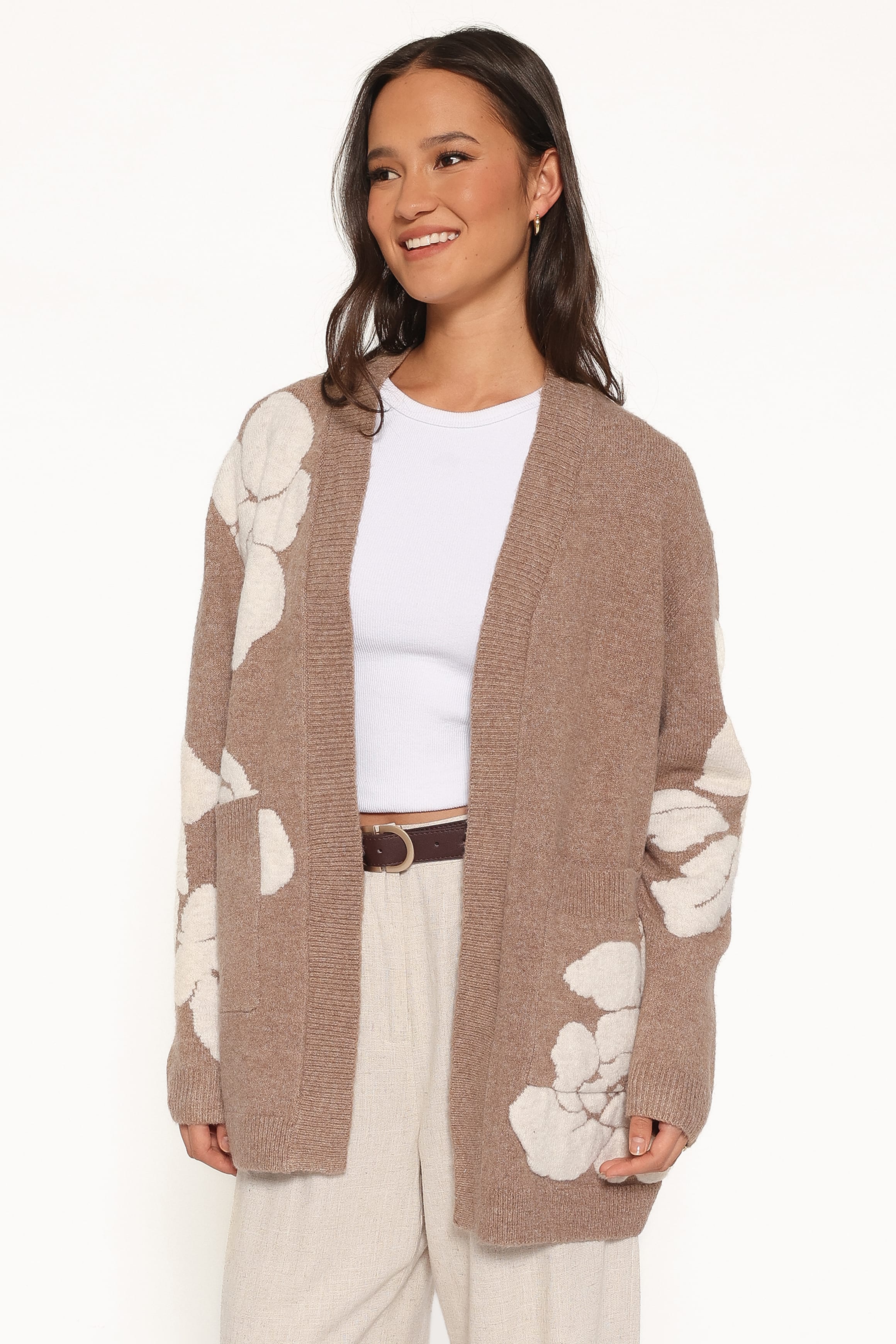 KNITWEAR Wendy Open Cardigan - Beige Floral