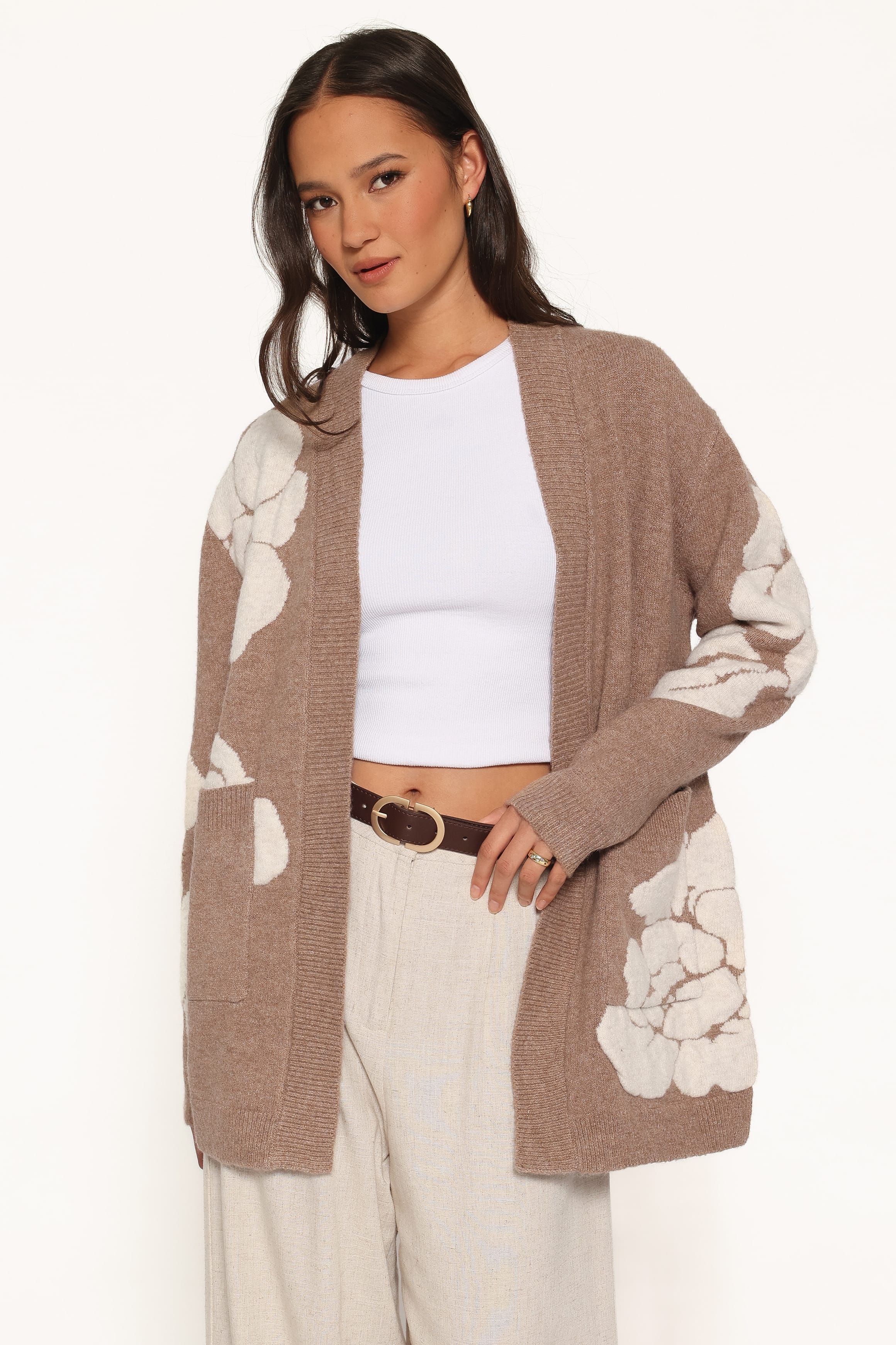 KNITWEAR Wendy Open Cardigan - Beige Floral