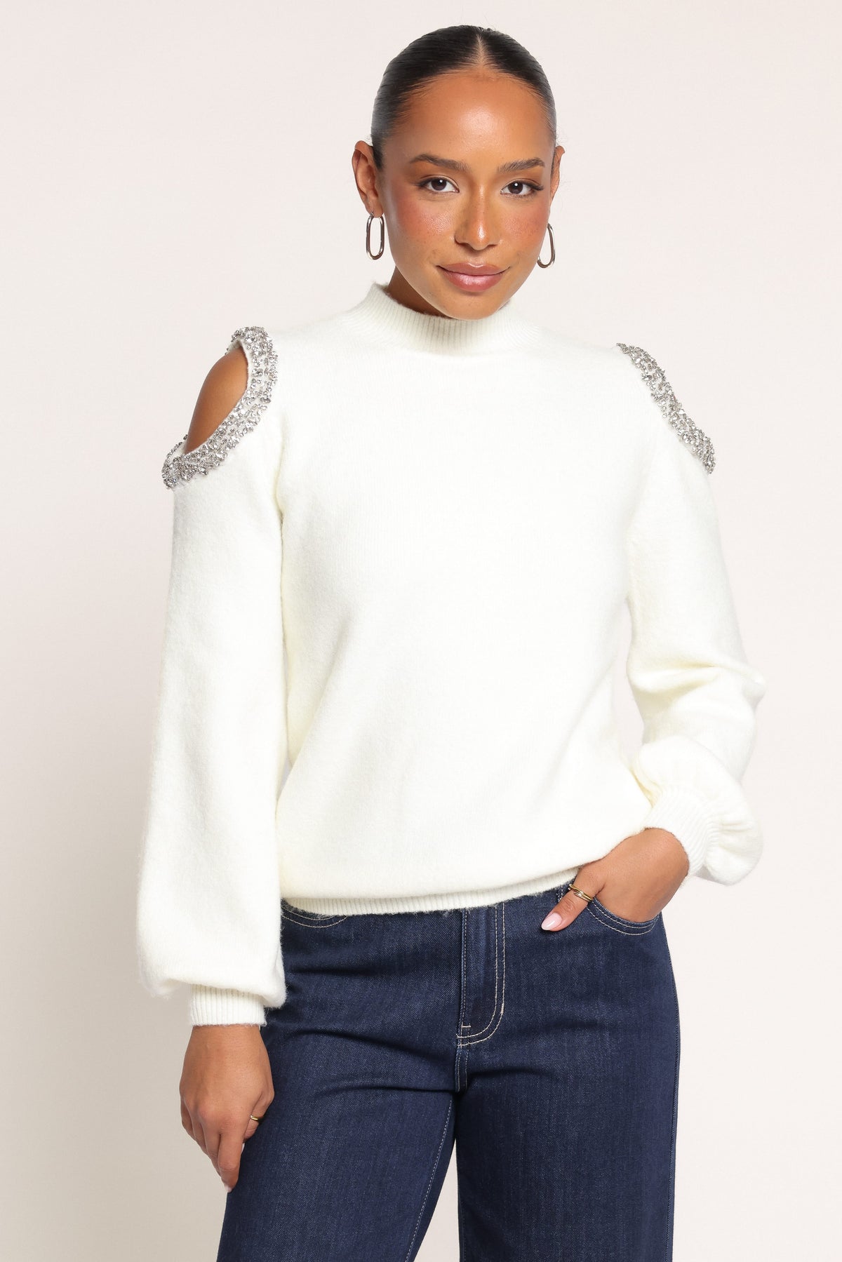 KNITWEAR Xena Cold Shoulder Sweater - Ivory