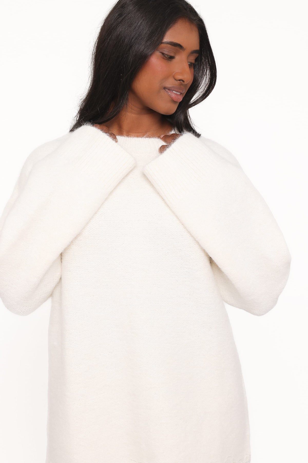 KNITWEAR Zela Lace Trimmed Fluffy Jumper - Cream