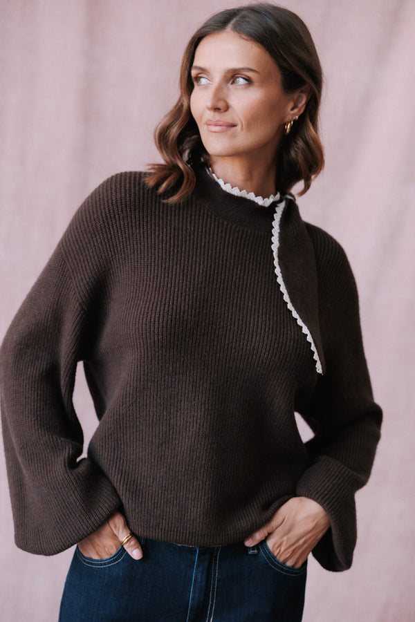 KNITWEAR Zenji Scarf Sweater - Espresso