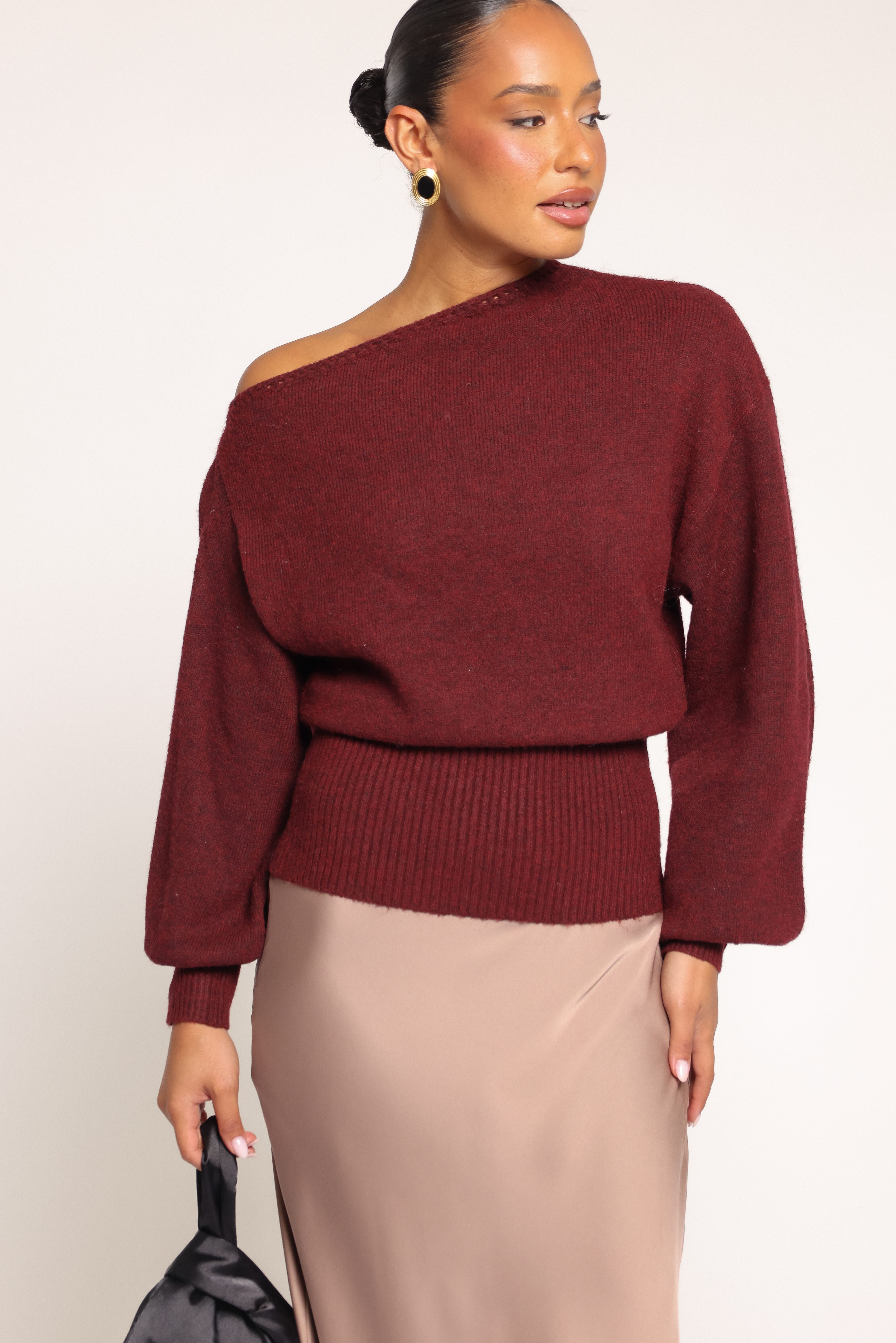 Zinnia Off Shoulder Sweater - Burgundy | Petal & Pup USA