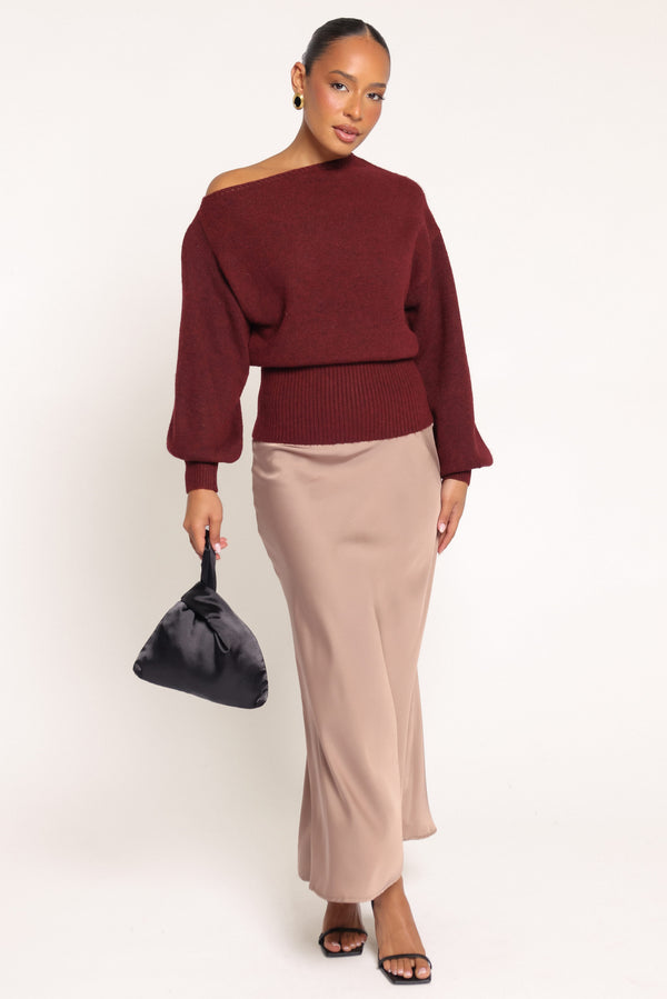 KNITWEAR Zinnia Off Shoulder Sweater - Burgundy