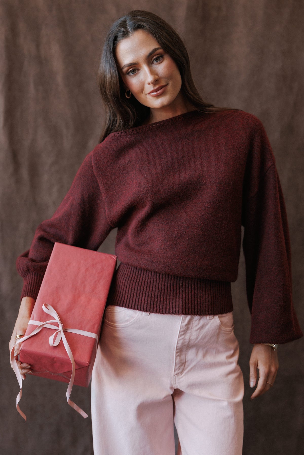 KNITWEAR Zinnia Off Shoulder Sweater - Burgundy