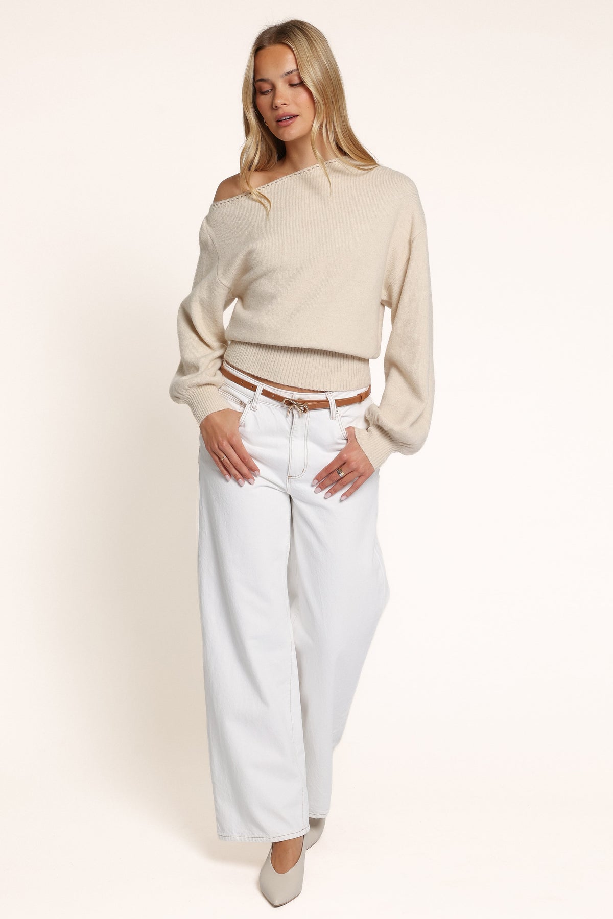 KNITWEAR Zinnia Off Shoulder Sweater - Cream