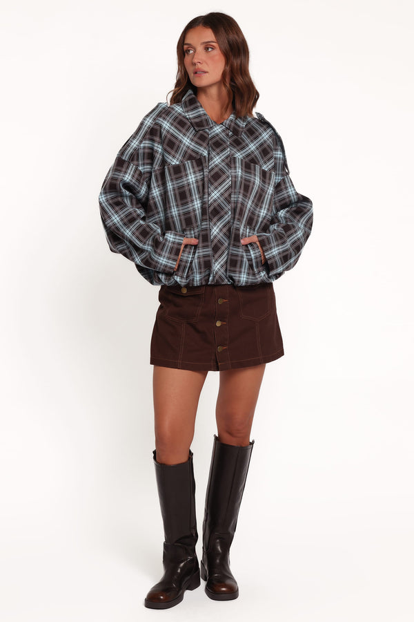 OUTERWEAR Bindy Bomber - Choc/Blue Plaid