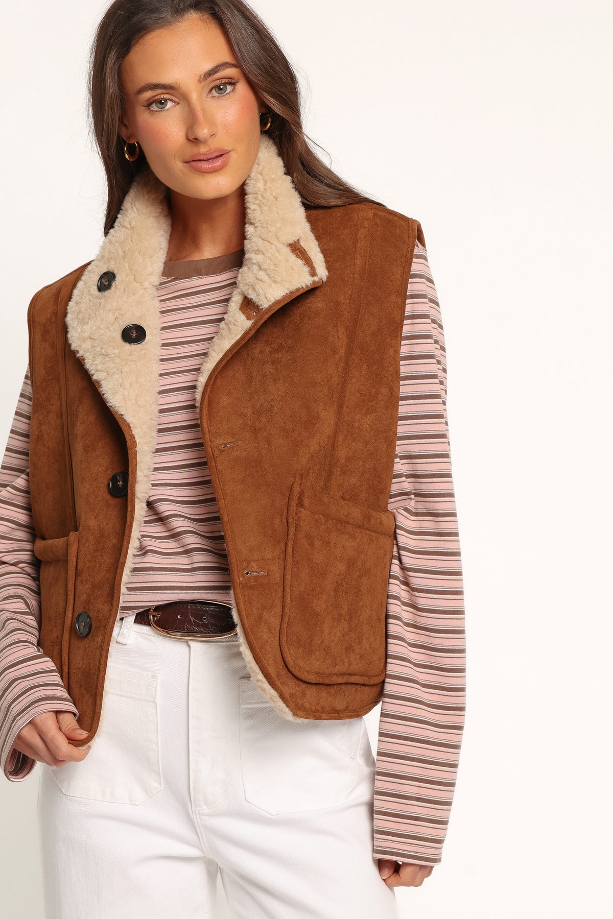 OUTERWEAR Carrie Sherling Vest - Camel