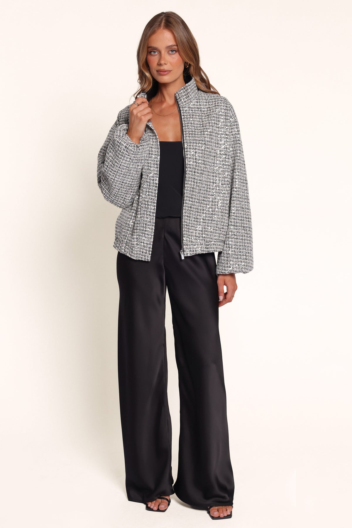 OUTERWEAR Casey Bomber Jacket - White/Black Tweed