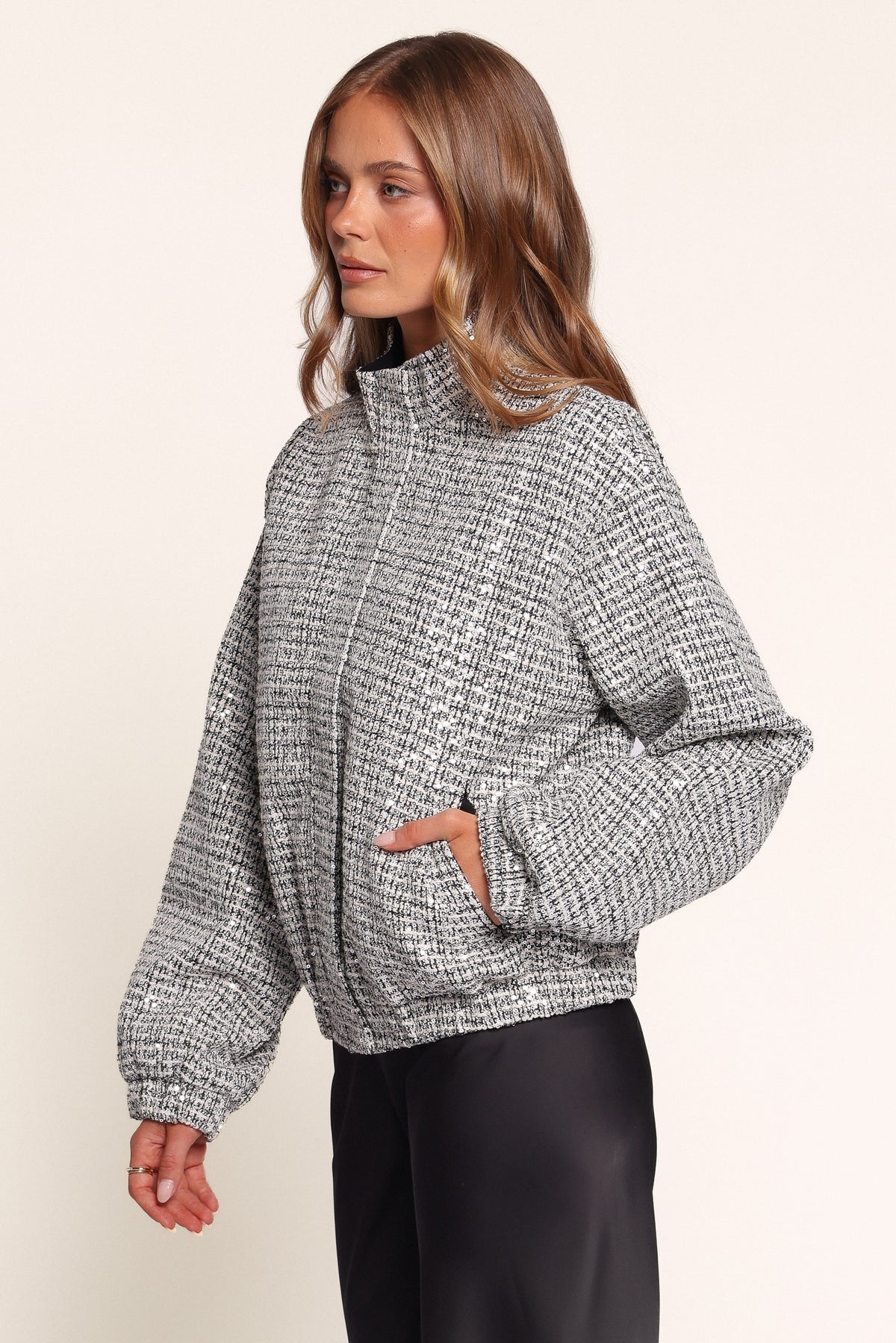 OUTERWEAR Casey Bomber Jacket - White/Black Tweed