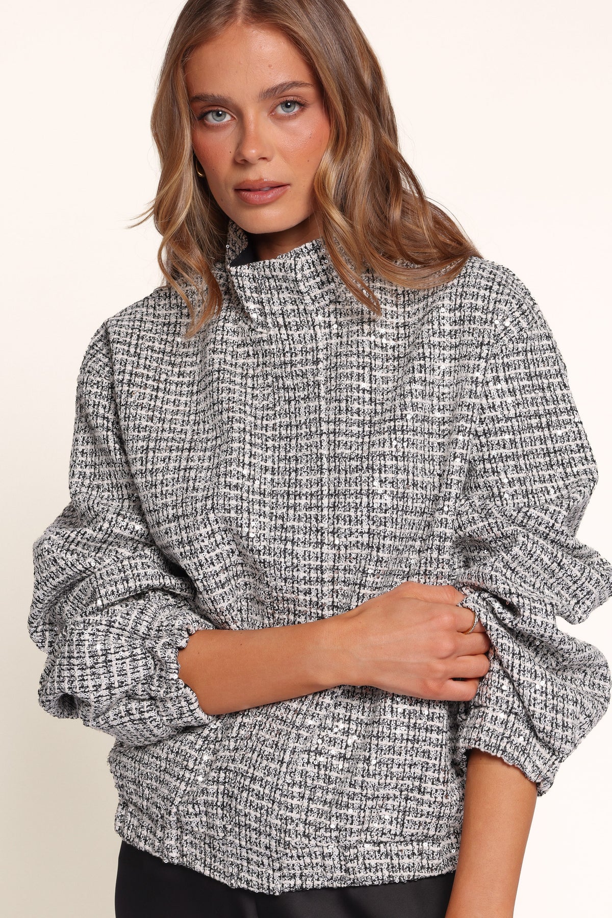 OUTERWEAR Casey Bomber Jacket - White/Black Tweed