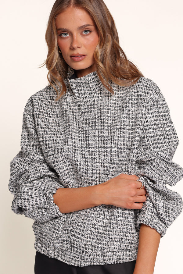 OUTERWEAR Casey Bomber Jacket - White/Black Tweed