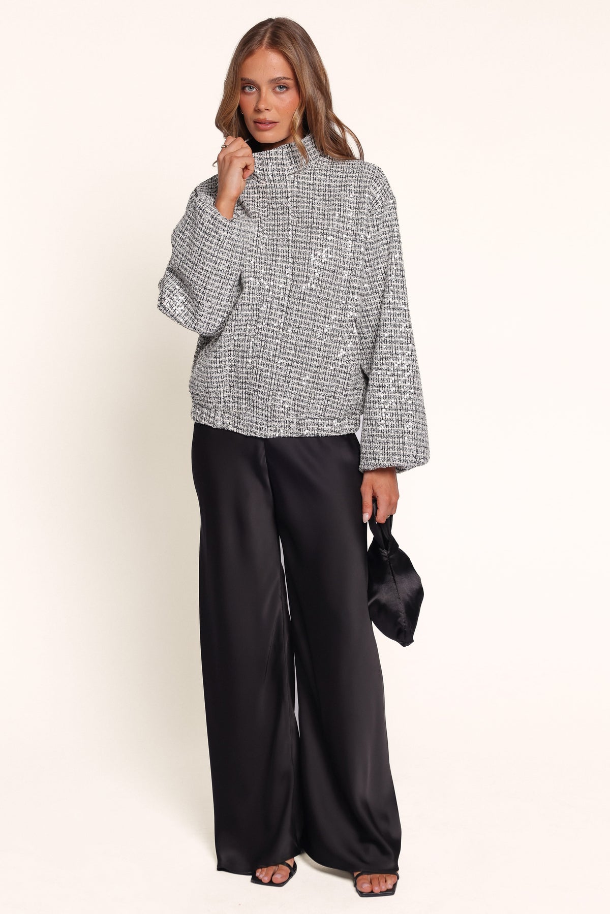OUTERWEAR Casey Bomber Jacket - White/Black Tweed
