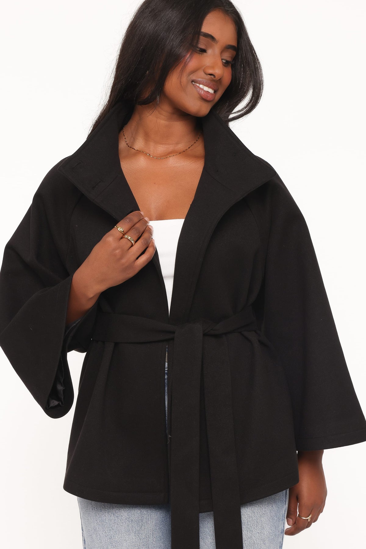OUTERWEAR Caspian Funnel Neck Car Coat - Black