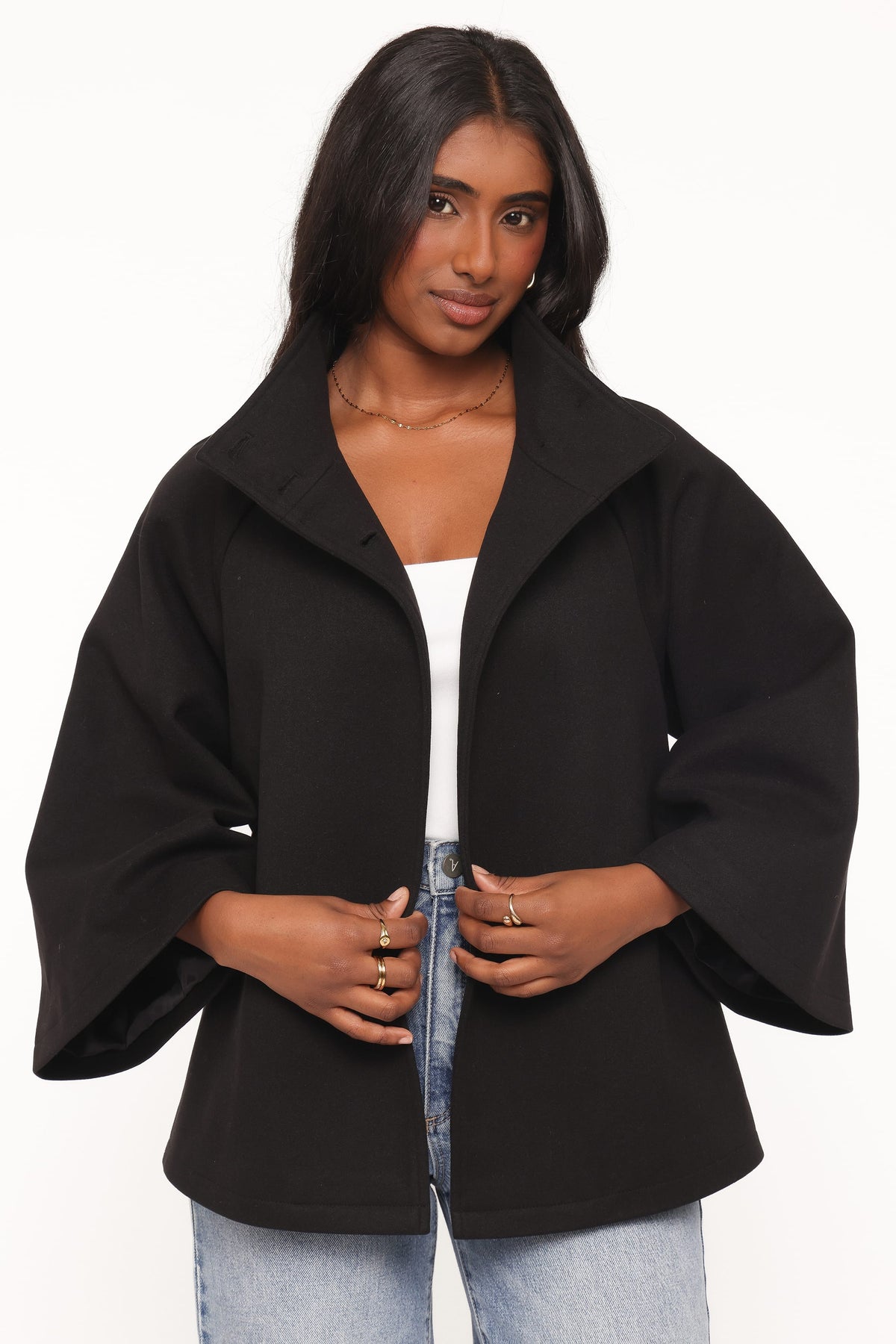 OUTERWEAR Caspian Funnel Neck Car Coat - Black