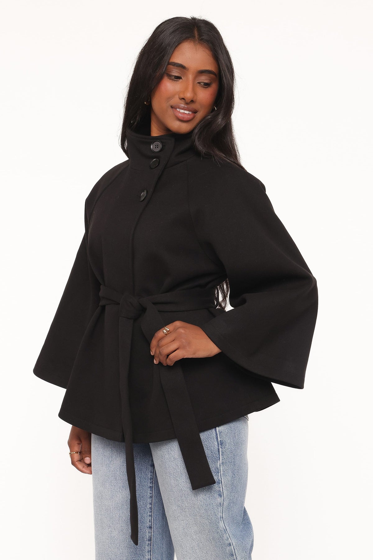 OUTERWEAR Caspian Funnel Neck Car Coat - Black