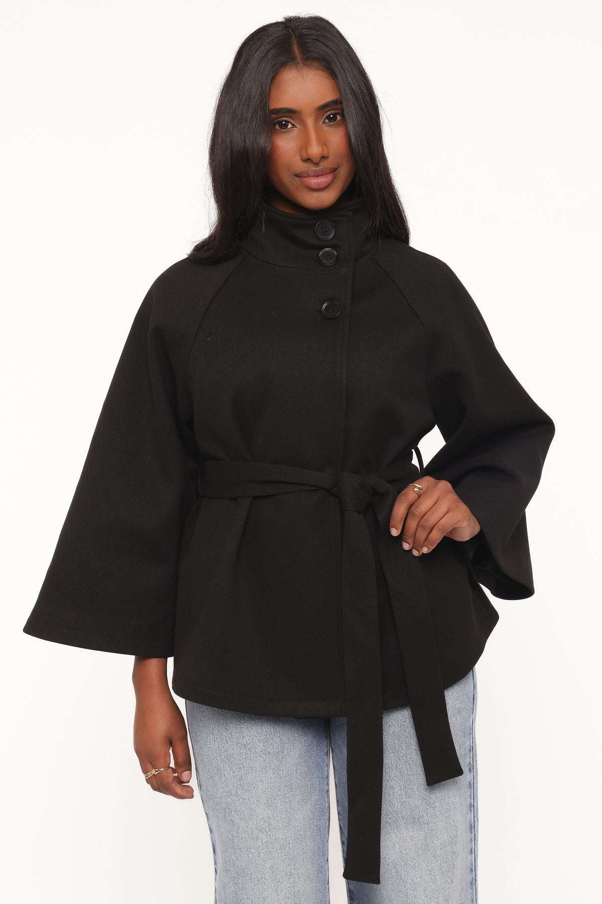 OUTERWEAR Caspian Funnel Neck Car Coat - Black