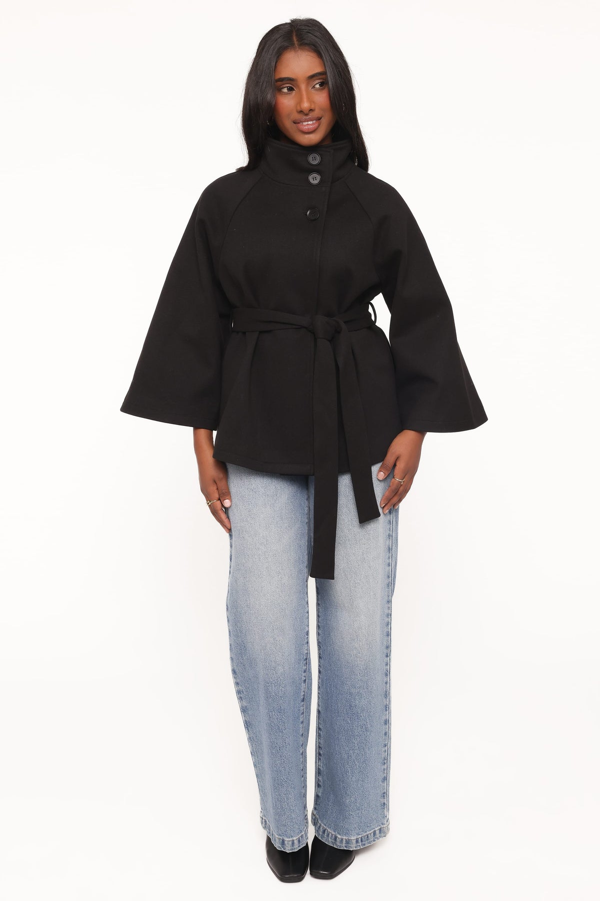 OUTERWEAR Caspian Funnel Neck Car Coat - Black