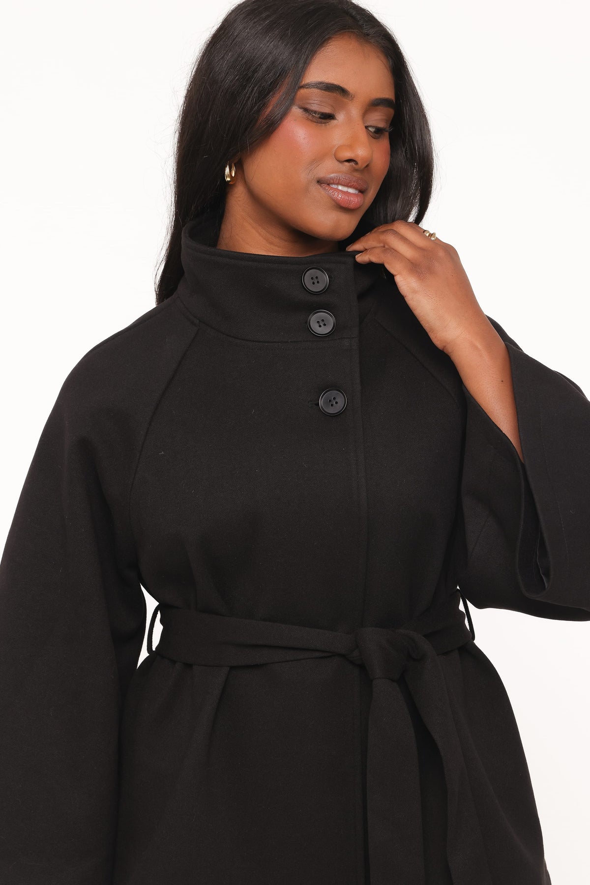 OUTERWEAR Caspian Funnel Neck Car Coat - Black