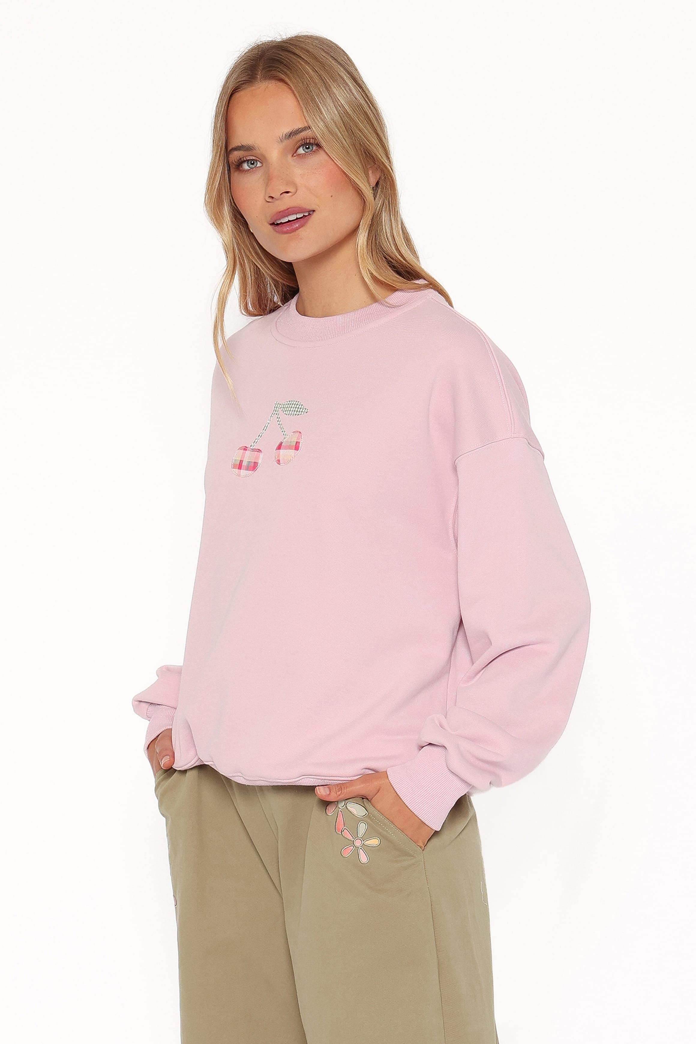 OUTERWEAR Cayley Patchwork Sweatshirt - Pink Cherry