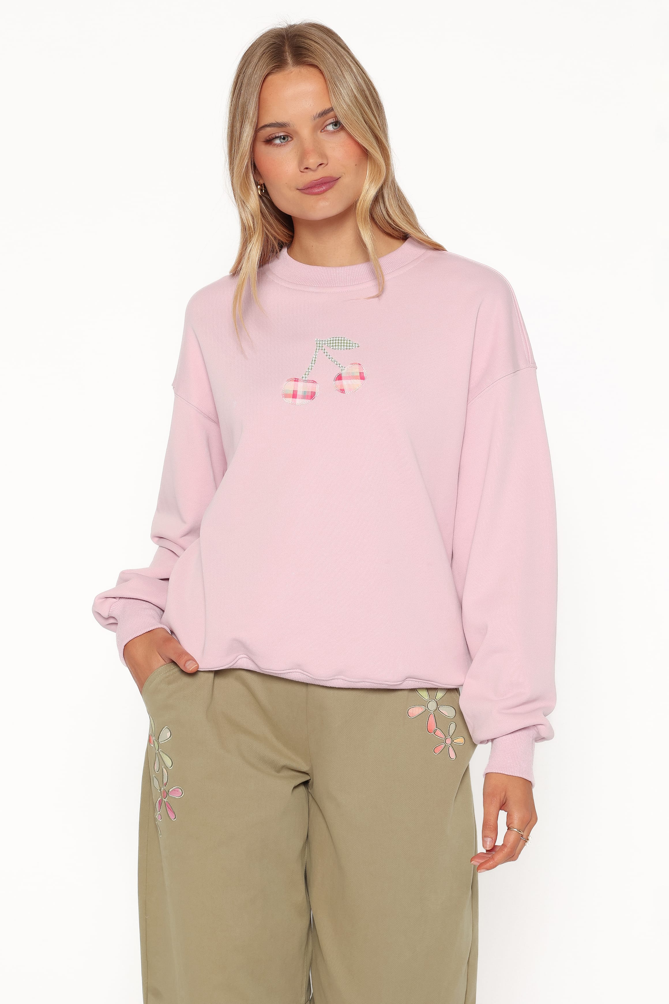 OUTERWEAR Cayley Patchwork Sweatshirt - Pink Cherry