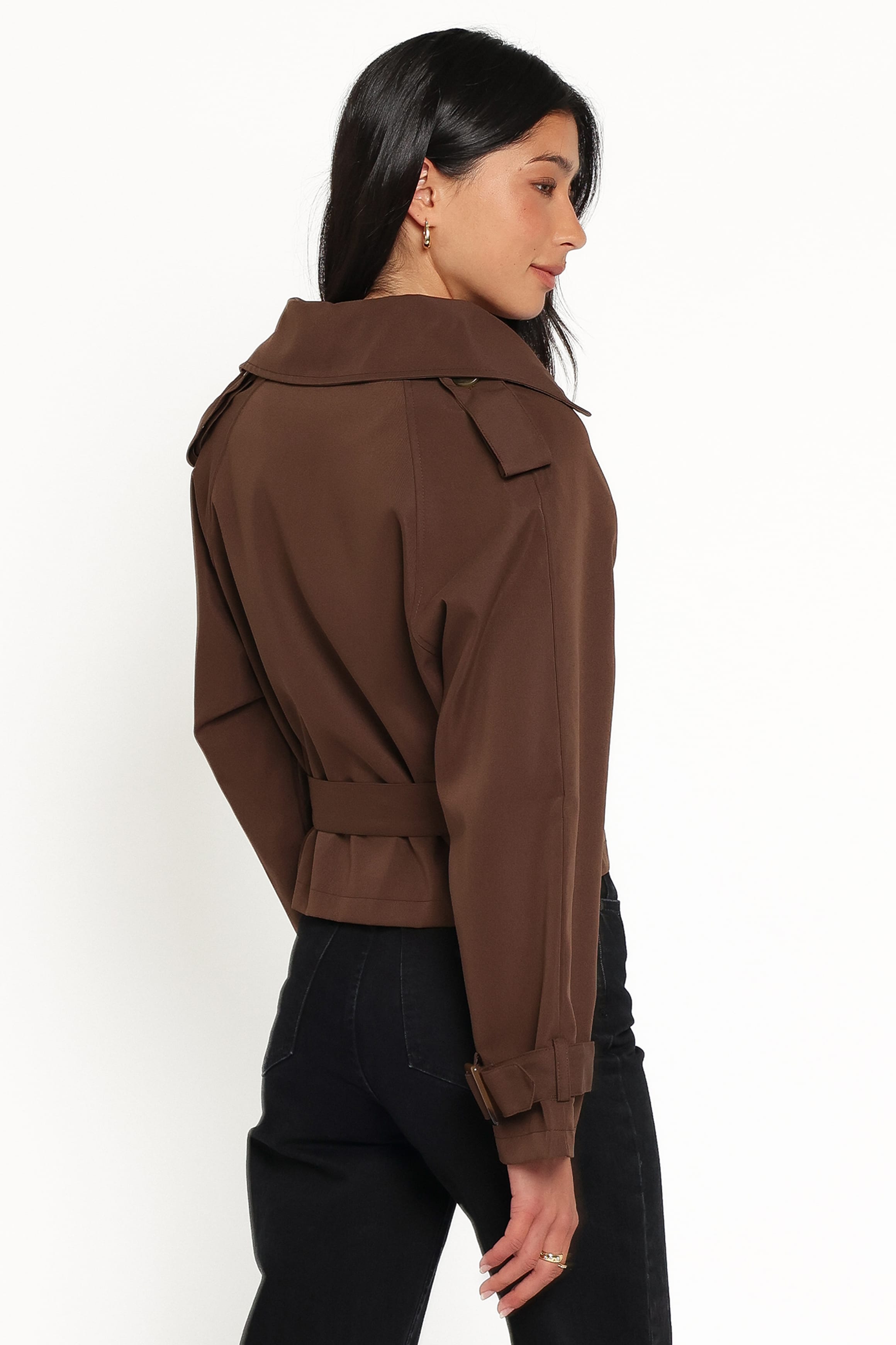 OUTERWEAR Charlie Cropped Trench Coat - Dark Brown