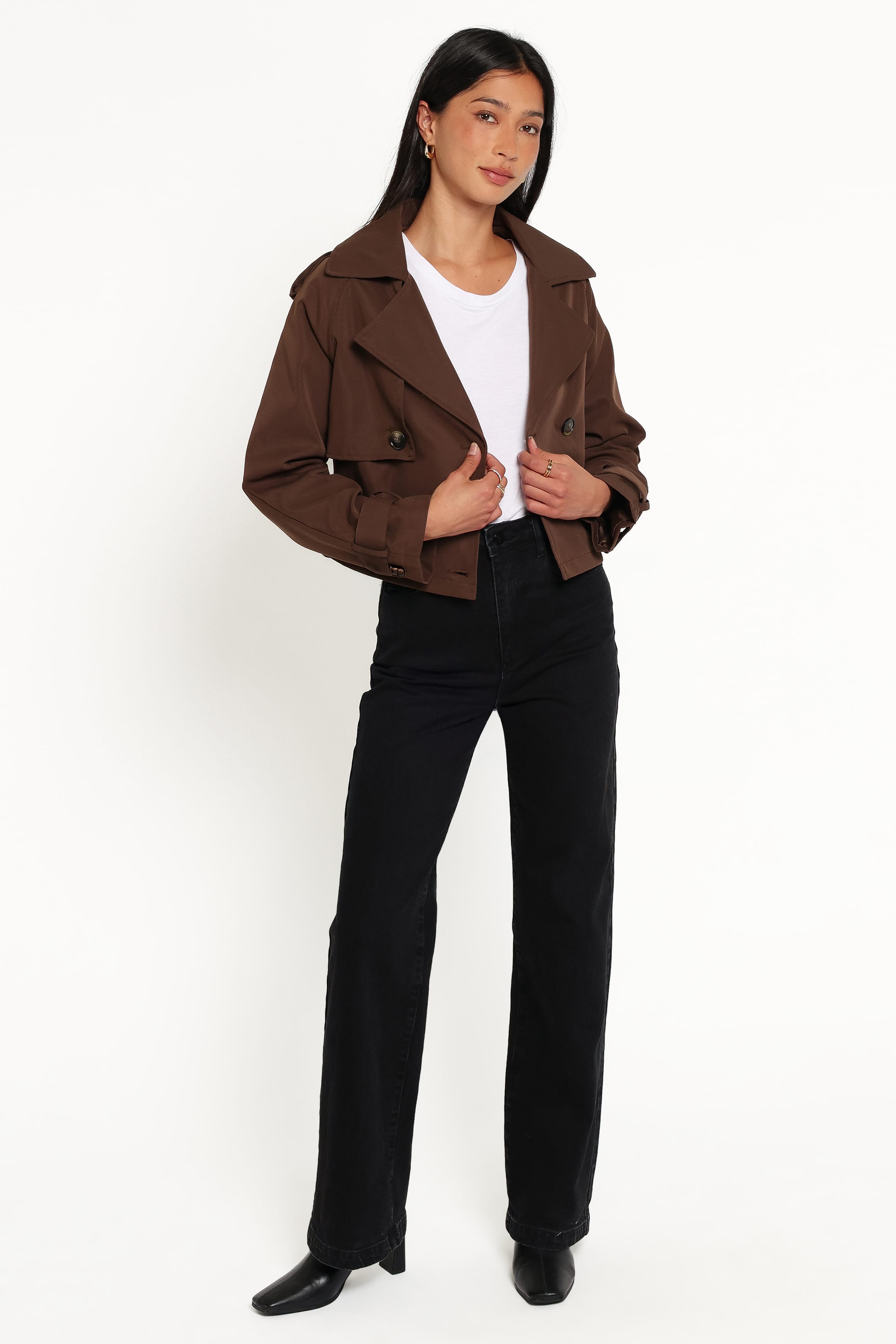 OUTERWEAR Charlie Cropped Trench Coat - Dark Brown