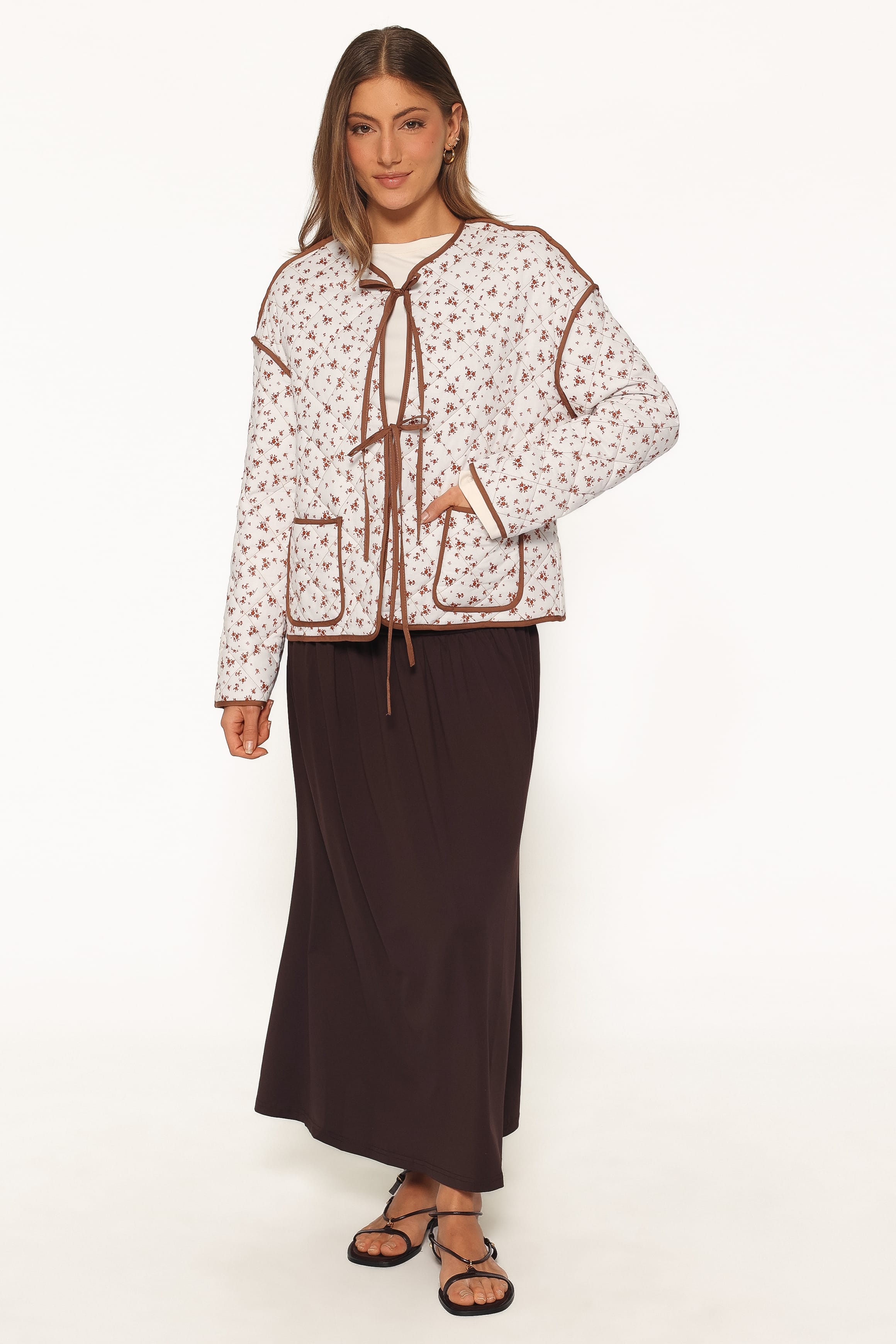 OUTERWEAR Cindie Quilted Jacket - Brown Ditsy Floral