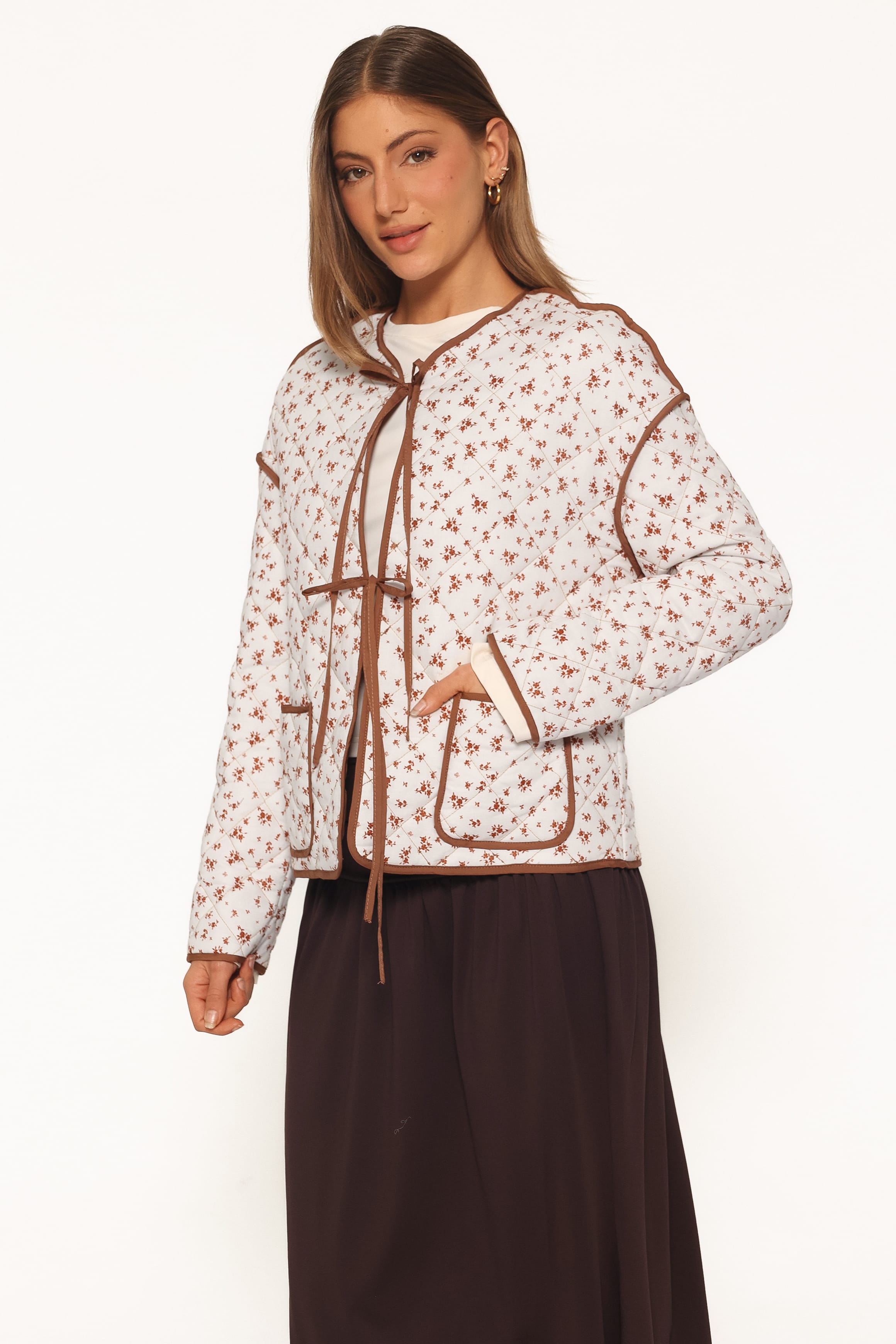 OUTERWEAR Cindie Quilted Jacket - Brown Ditsy Floral
