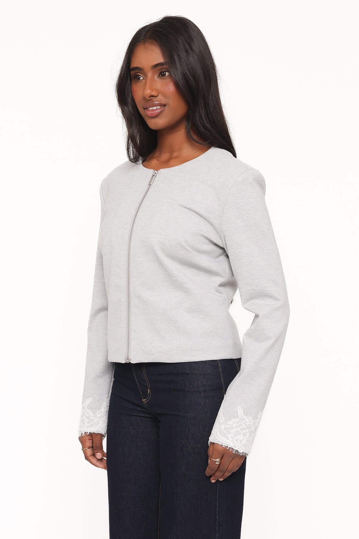 OUTERWEAR Cinzia Cropped Ponte Jacket - Heather Grey