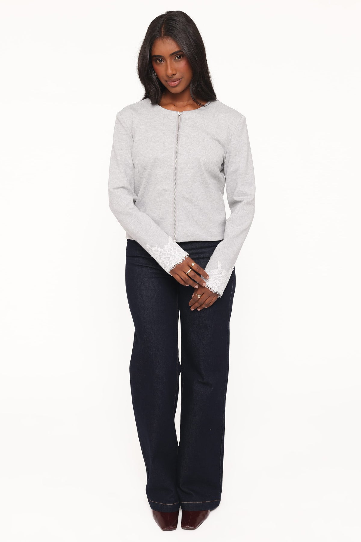 OUTERWEAR Cinzia Cropped Ponte Jacket - Heather Grey