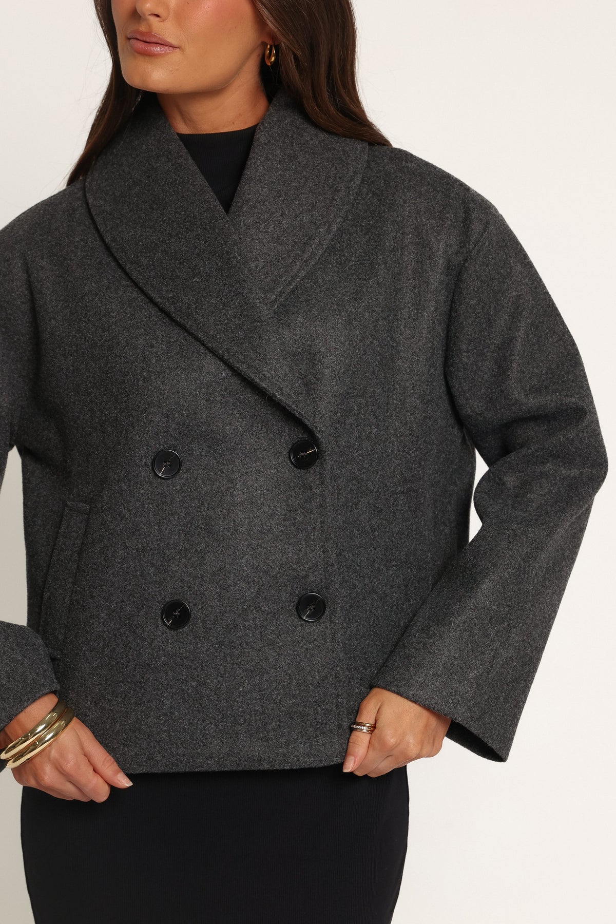 OUTERWEAR Darla Rolled Collar Car Coat - Charcoal Grey