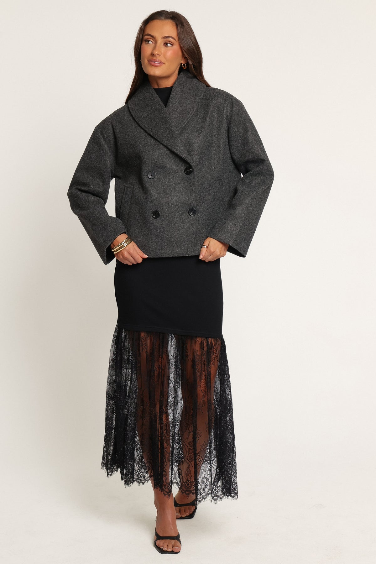 OUTERWEAR Darla Rolled Collar Car Coat - Charcoal Grey