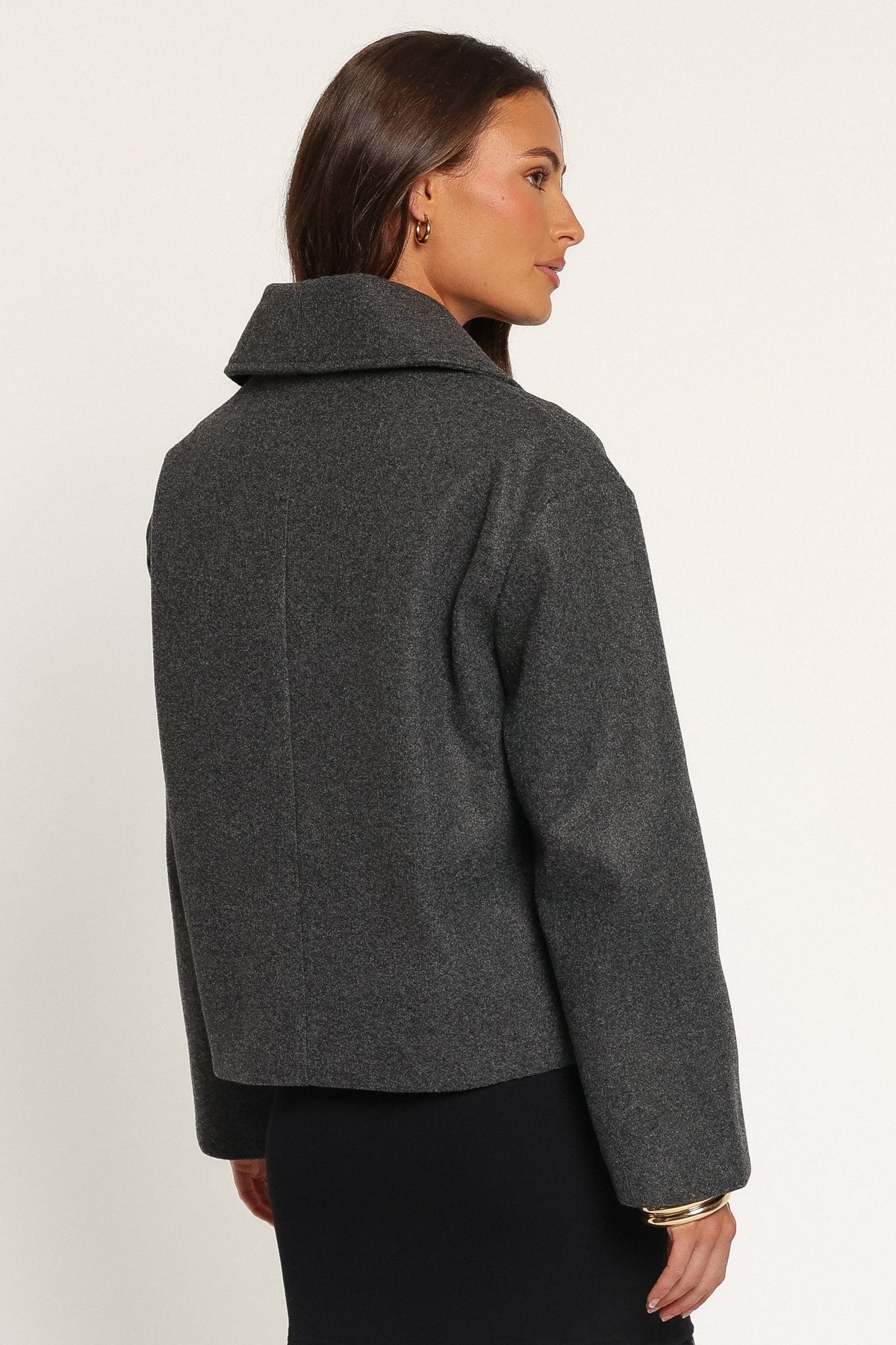OUTERWEAR Darla Rolled Collar Car Coat - Charcoal Grey