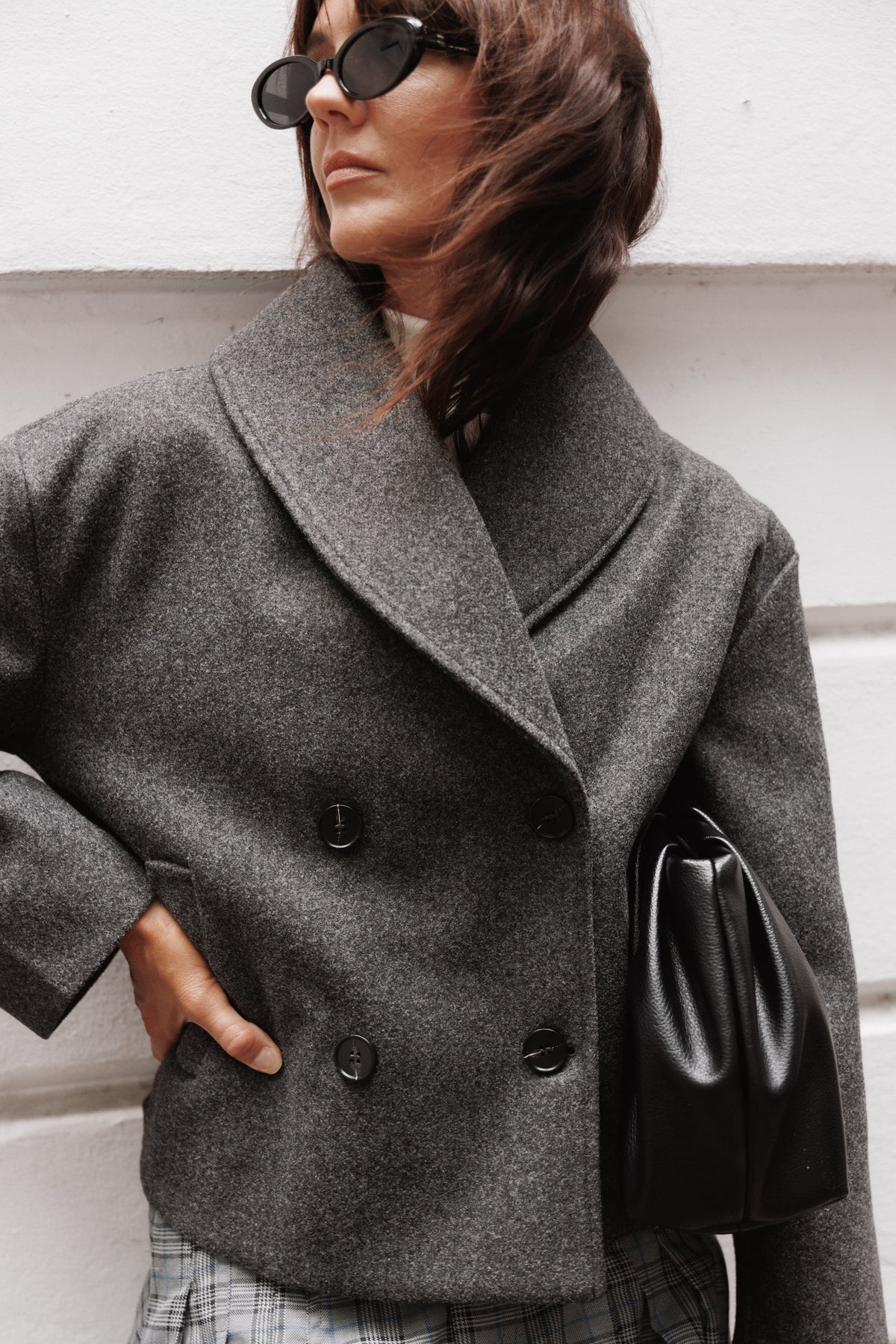 OUTERWEAR Darla Rolled Collar Car Coat - Charcoal Grey